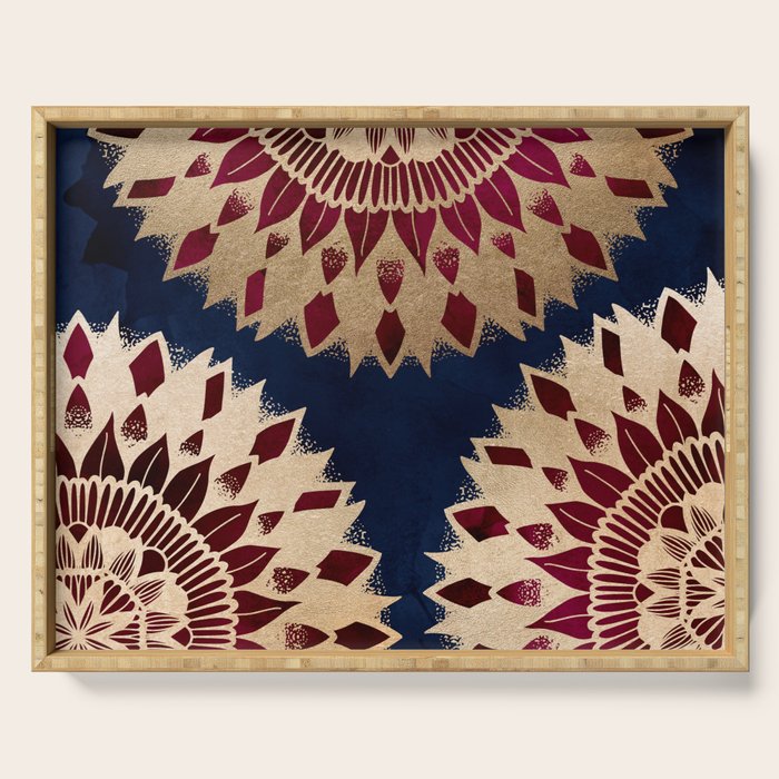 Bohemian Gold Navy Burgundy Hand Drawn Mandala Serving Tray Gallery Image 1