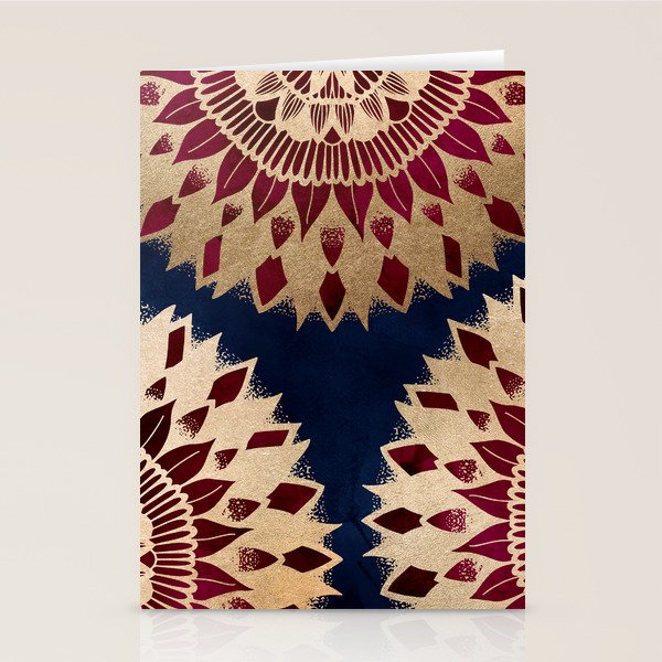 Bohemian Gold Navy Burgundy Hand Drawn Mandala Stationery Card Gallery Image 1