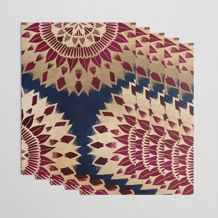 Bohemian Gold Navy Burgundy Hand Drawn Mandala Wrapping Paper Gallery Image 3
