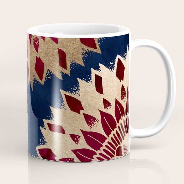 Bohemian Gold Navy Burgundy Hand Drawn Mandala Coffee Mug Gallery Image 1