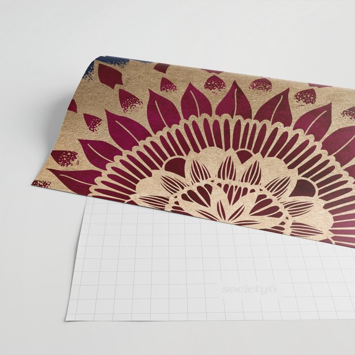 Bohemian Gold Navy Burgundy Hand Drawn Mandala Wrapping Paper Gallery Image 2