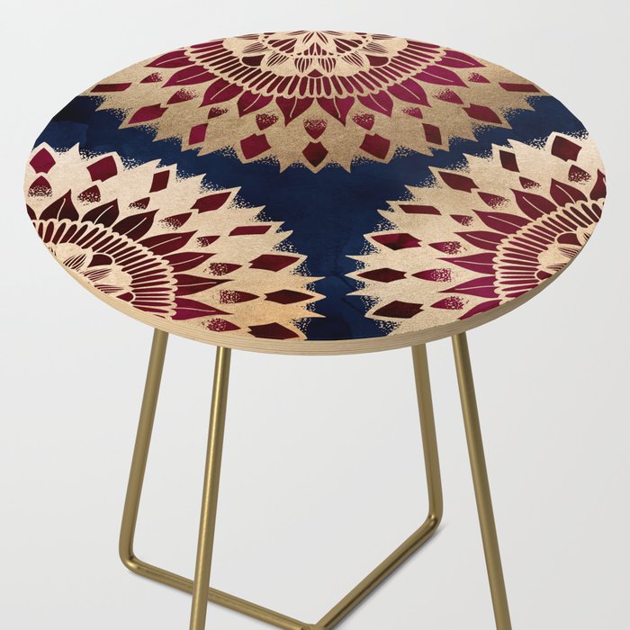 Bohemian Gold Navy Burgundy Hand Drawn Mandala Side Table Gallery Image 2