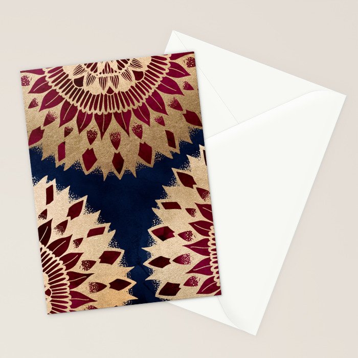 Bohemian Gold Navy Burgundy Hand Drawn Mandala Stationery Card Gallery Image 2