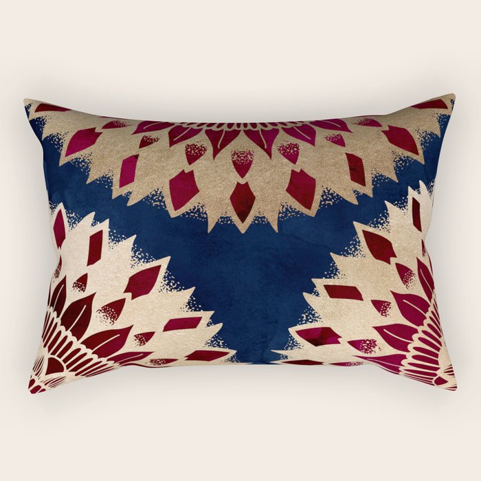 Bohemian Gold Navy Burgundy Hand Drawn Mandala Rectangular Pillow Gallery Image 1
