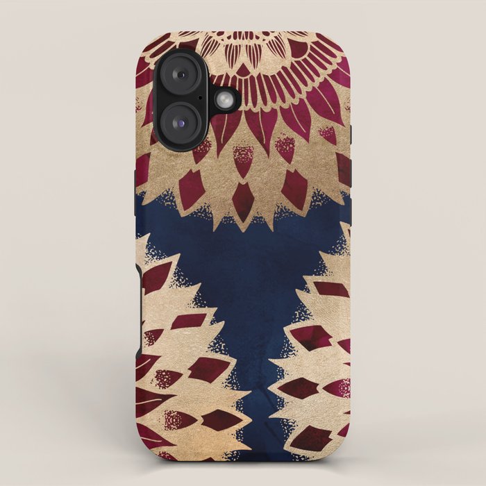 Bohemian Gold Navy Burgundy Hand Drawn Mandala iPhone Case Gallery Image 1