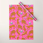 Fashionable cats with Christmas hats and gifts in fuchsia pink background  Wrapping Paper Gallery Image 1