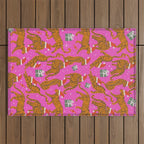 Fashionable cats with Christmas hats and gifts in fuchsia pink background  Outdoor Rug Gallery Image 1