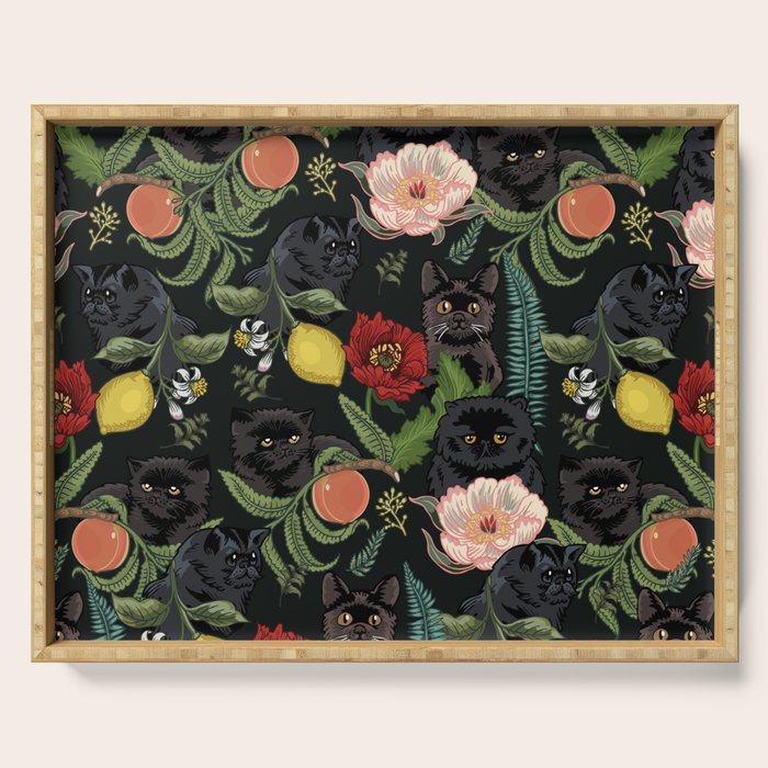 Botanical and Black Cats Serving Tray Gallery Image 1