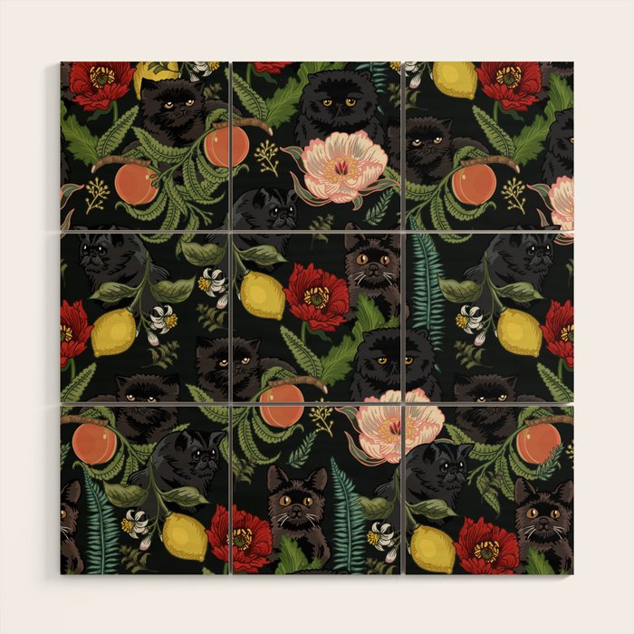 Botanical and Black Cats Wood Wall Art Gallery Image 1