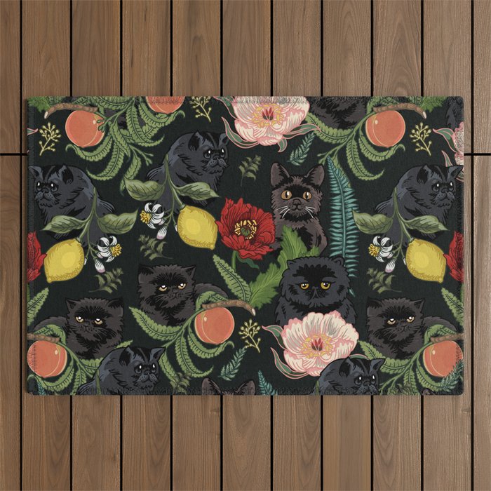 Botanical and Black Cats Outdoor Rug Gallery Image 1