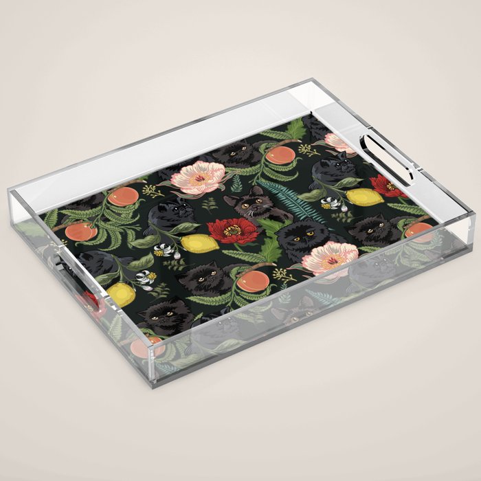 Botanical and Black Cats Acrylic Tray Gallery Image 1