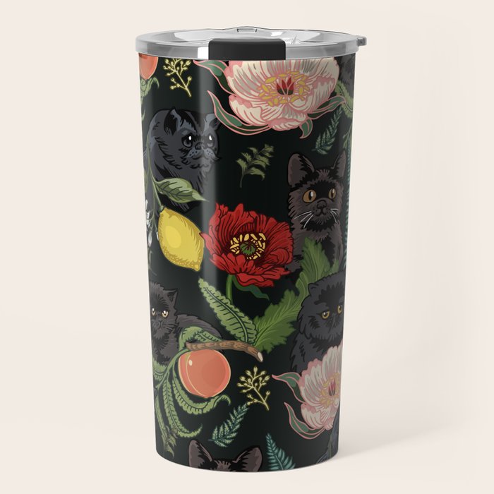 Botanical and Black Cats Travel Mug Gallery Image 1