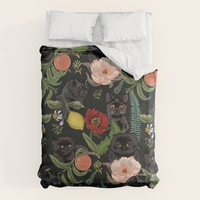 Botanical and Black Cats Duvet Cover Gallery Image 1