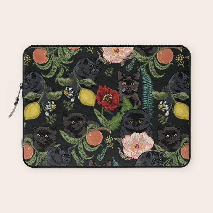 Botanical and Black Cats Laptop Sleeve Gallery Image 1