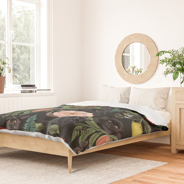 Botanical and Black Cats Duvet Cover Gallery Image 2