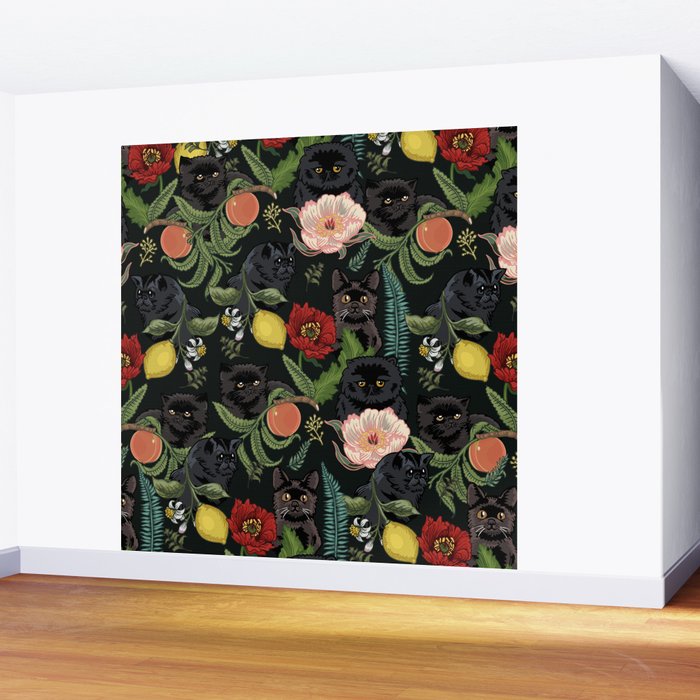 Botanical and Black Cats Wall Mural Gallery Image 2
