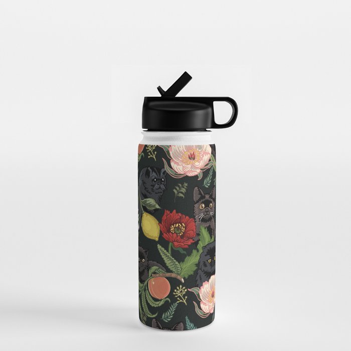 Botanical and Black Cats Water Bottle Gallery Image 1