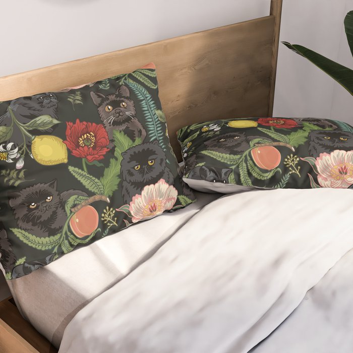 Botanical and Black Cats Pillow Sham Gallery Image 2