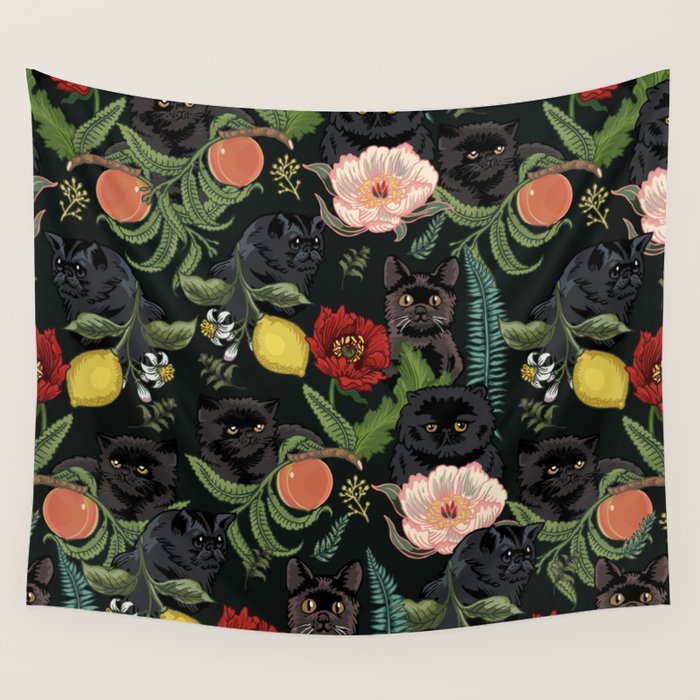 Botanical and Black Cats Wall Tapestry Gallery Image 4