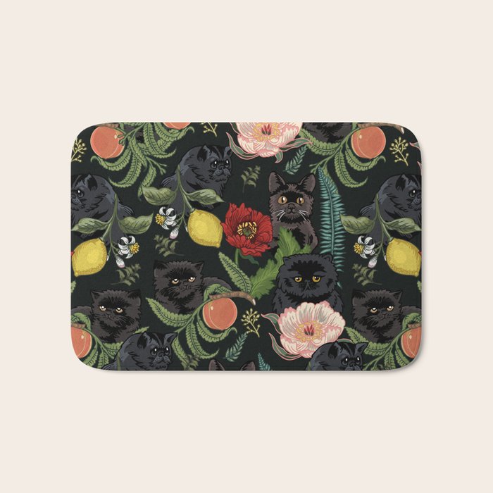 Botanical and Black Cats Bath Mat Gallery Image 1