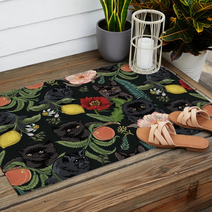 Botanical and Black Cats Outdoor Rug Gallery Image 2