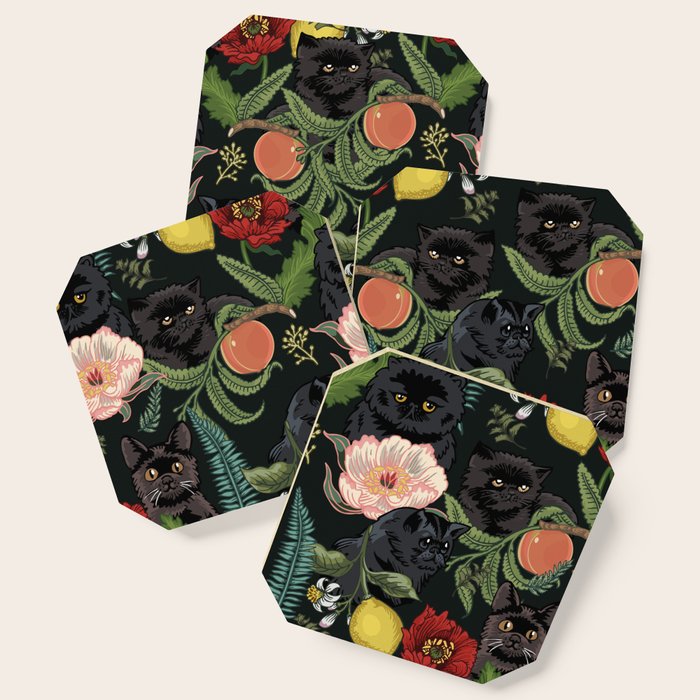 Botanical and Black Cats Coaster Gallery Image 1