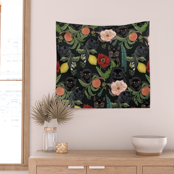 Botanical and Black Cats Wall Tapestry Gallery Image 2