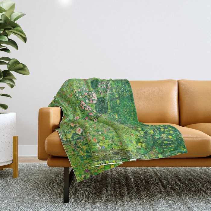 Gustav Klimt "Orchard With Roses" Throw Blanket Gallery Image 1