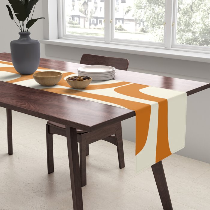 Mid Century Modern Shapes 1970s Orange #society6 #buyart  Table Runner Gallery Image 2