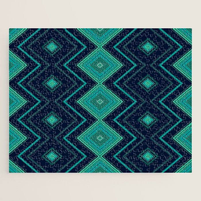 Indigo Teal Geo Jigsaw Puzzle Gallery Image 1
