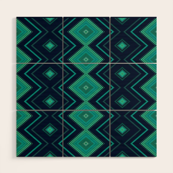 Indigo Teal Geo Wood Wall Art Gallery Image 1
