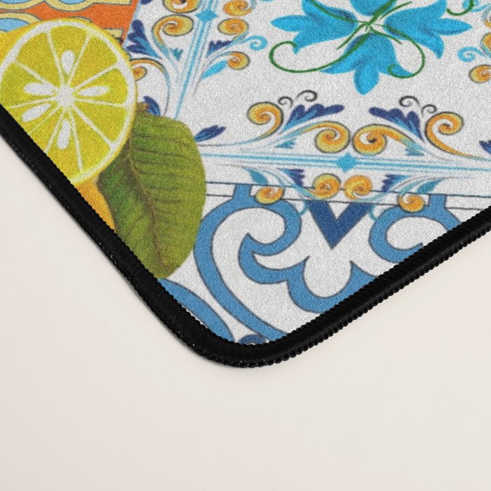 Tiles,mosaic,azulejo,quilt,Portuguese,majolica,lemons,citrus. Desk Mat Gallery Image 4