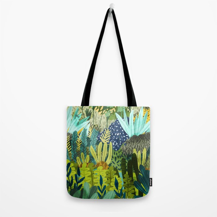 Wild Jungle Painting, Forest Dark Botanical Nature, Plants Tropical Eclectic Modern Illustration Tote Bag Gallery Image 2