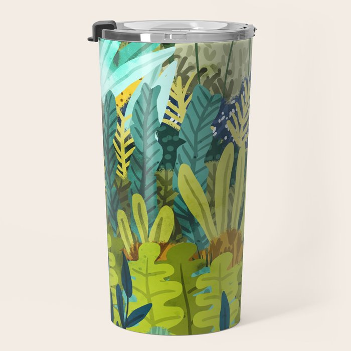 Wild Jungle Painting, Forest Dark Botanical Nature, Plants Tropical Eclectic Modern Illustration Travel Mug Gallery Image 3