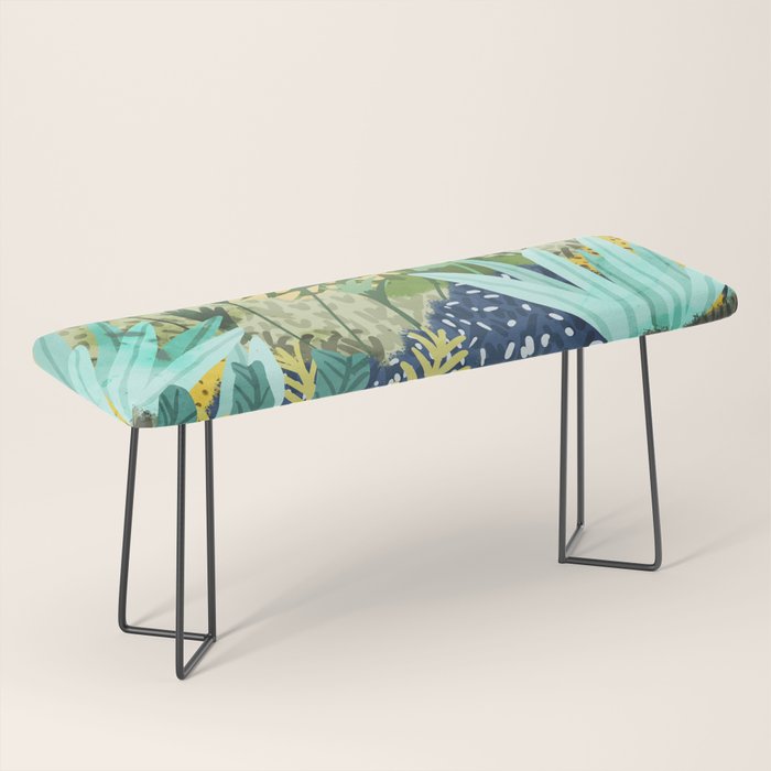 Wild Jungle Painting, Forest Dark Botanical Nature, Plants Tropical Eclectic Modern Illustration Bench Gallery Image 1