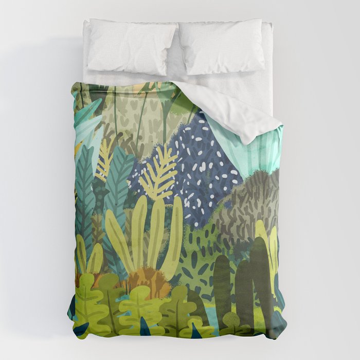 Wild Jungle Painting, Forest Dark Botanical Nature, Plants Tropical Eclectic Modern Illustration Duvet Cover Gallery Image 6