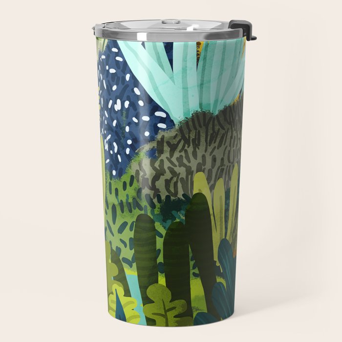 Wild Jungle Painting, Forest Dark Botanical Nature, Plants Tropical Eclectic Modern Illustration Travel Mug Gallery Image 2