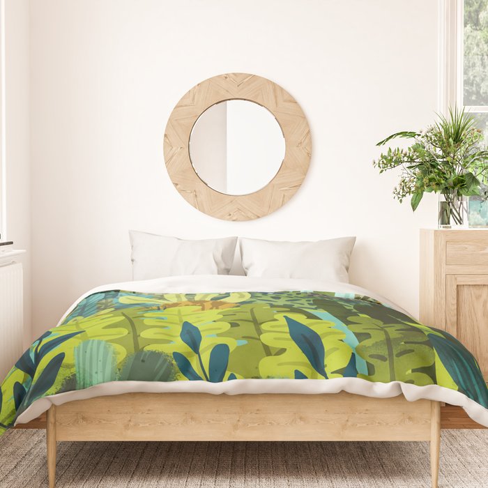 Wild Jungle Painting, Forest Dark Botanical Nature, Plants Tropical Eclectic Modern Illustration Duvet Cover Gallery Image 3