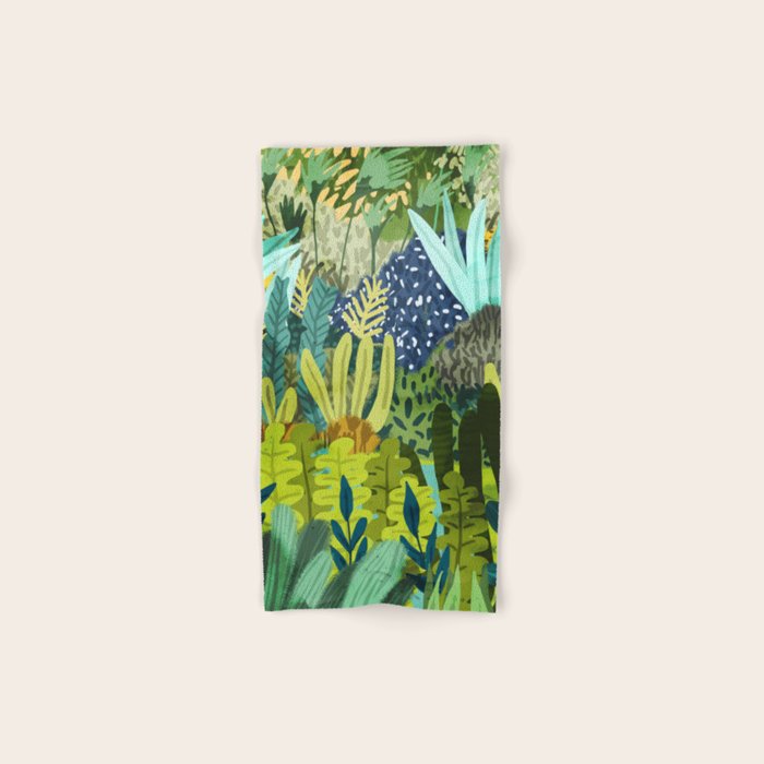Wild Jungle Painting, Forest Dark Botanical Nature, Plants Tropical Eclectic Modern Illustration Bath Towel Gallery Image 1