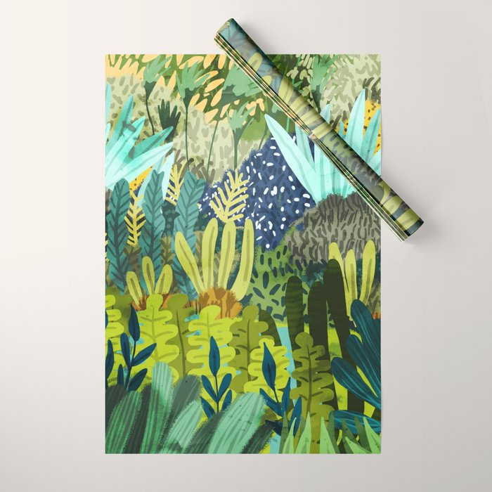 Wild Jungle Painting, Forest Dark Botanical Nature, Plants Tropical Eclectic Modern Illustration Wrapping Paper Gallery Image 1