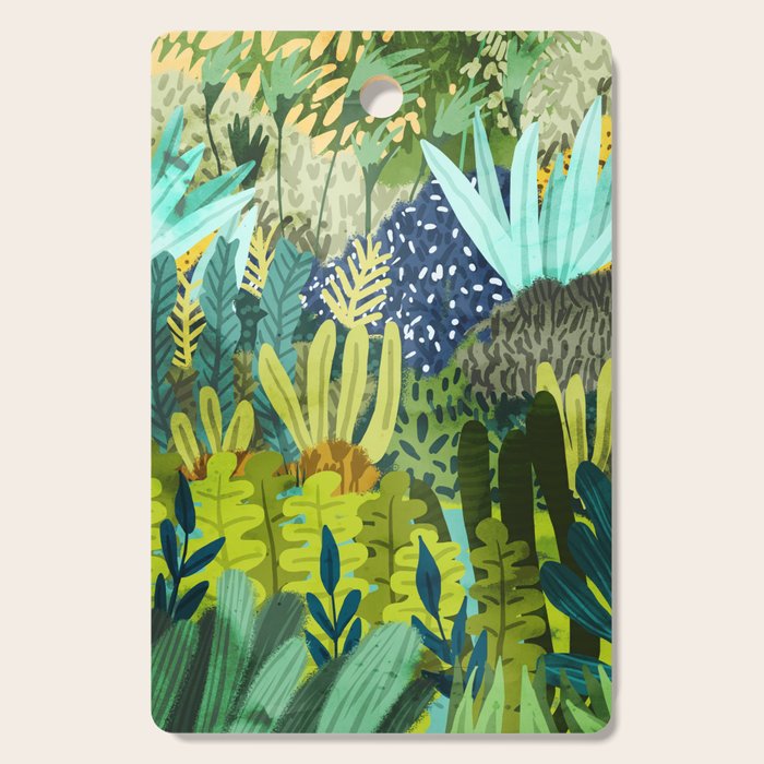 Wild Jungle Painting, Forest Dark Botanical Nature, Plants Tropical Eclectic Modern Illustration Cutting Board Gallery Image 1
