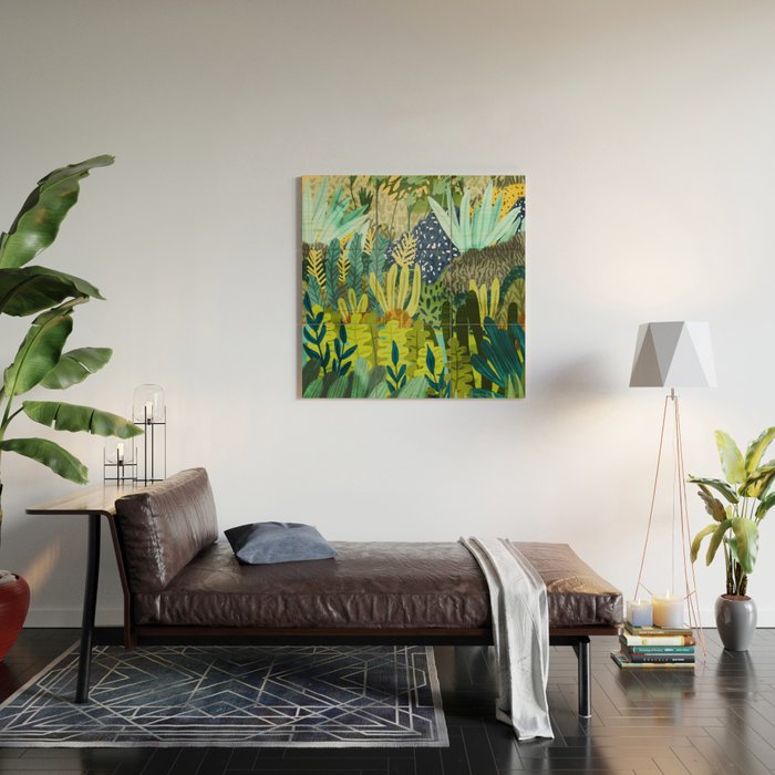 Wild Jungle Painting, Forest Dark Botanical Nature, Plants Tropical Eclectic Modern Illustration Wood Wall Art Gallery Image 2