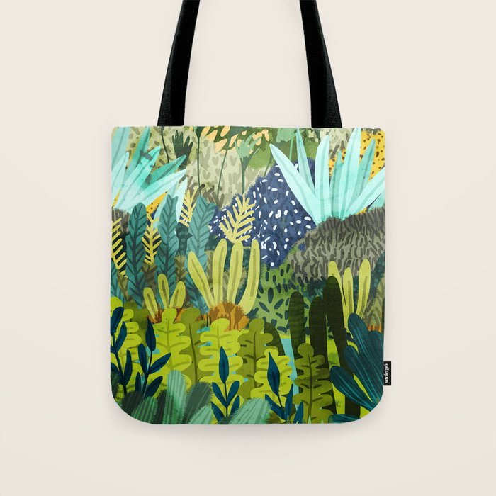 Wild Jungle Painting, Forest Dark Botanical Nature, Plants Tropical Eclectic Modern Illustration Tote Bag Gallery Image 1