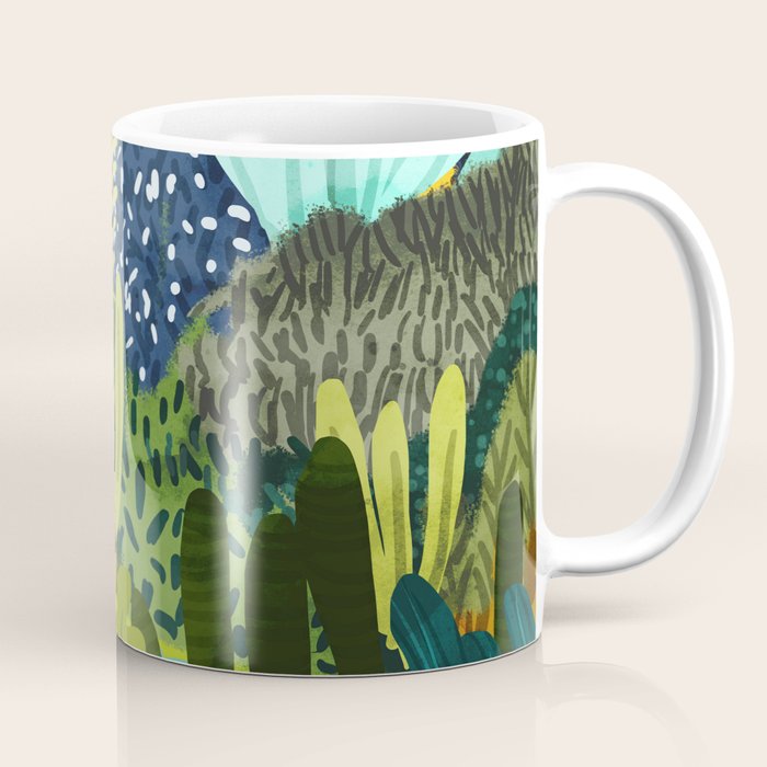 Wild Jungle Painting, Forest Dark Botanical Nature, Plants Tropical Eclectic Modern Illustration Coffee Mug Gallery Image 1