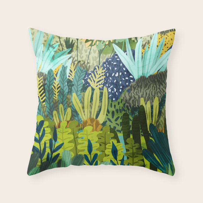 Wild Jungle Painting, Forest Dark Botanical Nature, Plants Tropical Eclectic Modern Illustration Throw Pillow Gallery Image 6