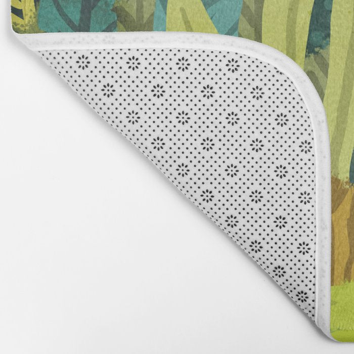 Wild Jungle Painting, Forest Dark Botanical Nature, Plants Tropical Eclectic Modern Illustration Bath Mat Gallery Image 2