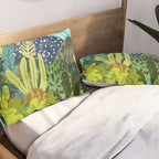 Wild Jungle Painting, Forest Dark Botanical Nature, Plants Tropical Eclectic Modern Illustration Pillow Sham Gallery Image 2