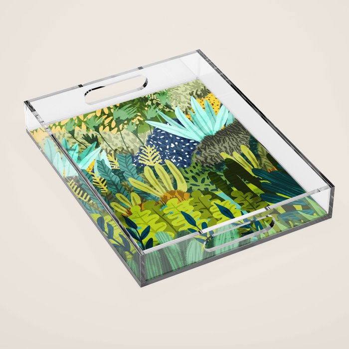 Wild Jungle Painting, Forest Dark Botanical Nature, Plants Tropical Eclectic Modern Illustration Acrylic Tray Gallery Image 1
