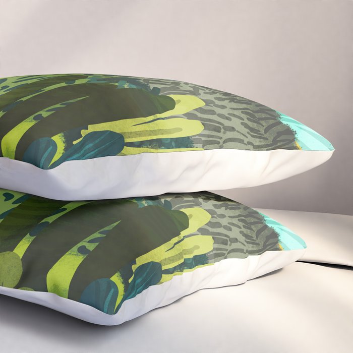 Wild Jungle Painting, Forest Dark Botanical Nature, Plants Tropical Eclectic Modern Illustration Pillow Sham Gallery Image 3