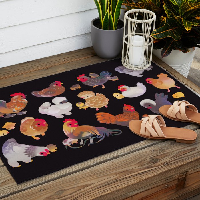 Chicken and Chick - dark Outdoor Rug Gallery Image 2